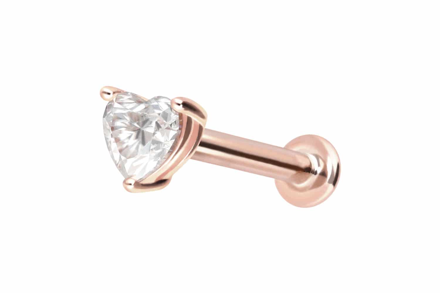 14 Karat Gold Labret Piercing mit Push Fit MOISSANIT-HERZ